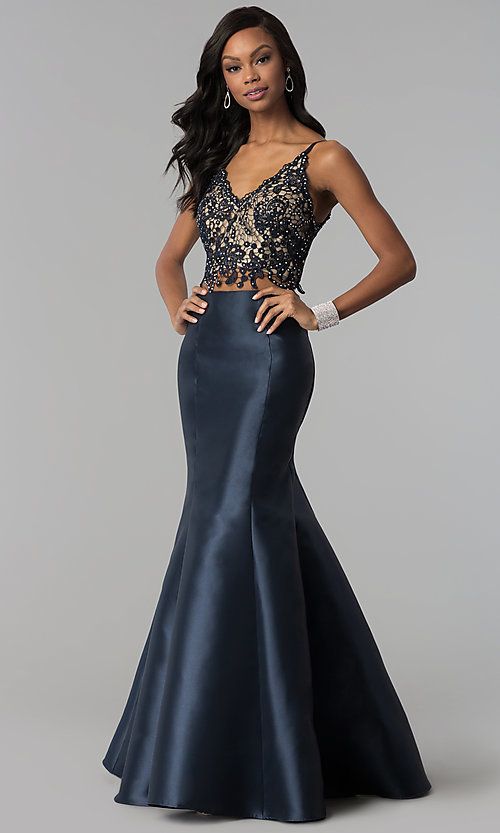 Spitzen-top lang zwei Stück prom Kleid mit Korsett