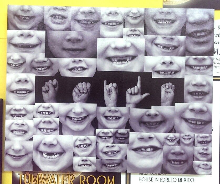 Auction art project...first grade. Close up photos of smiles, with five student...