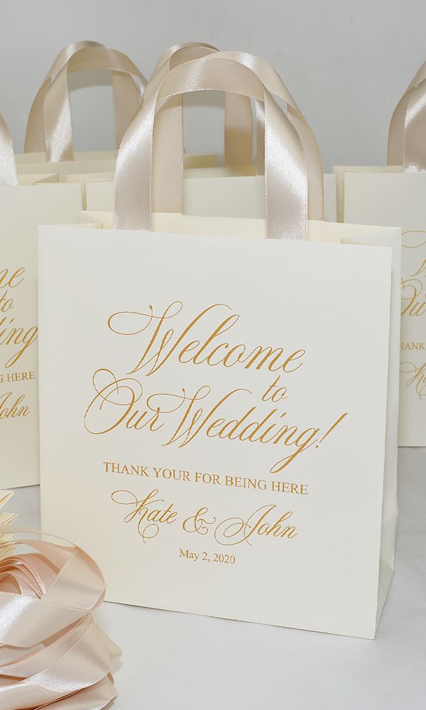Elegant Ivory & Gold Wedding Welcome bags with Cha Elegant Ivory & Gold Wedding Welcome bags with Cha