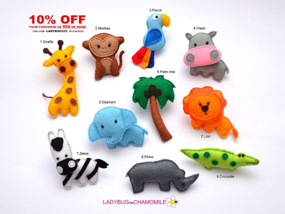 Safari Animals Felt Magnets Price Per 1 Item Make Your Own Set Safari Animals Felt Magnets Price Per 1 Item Make Your Own Set Giraffe Lion Hippo Elephant Zebra Monkey Crocodile