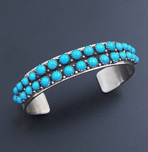Tribal Double Row Turquoise Cuff Bracelet Sterling Silver