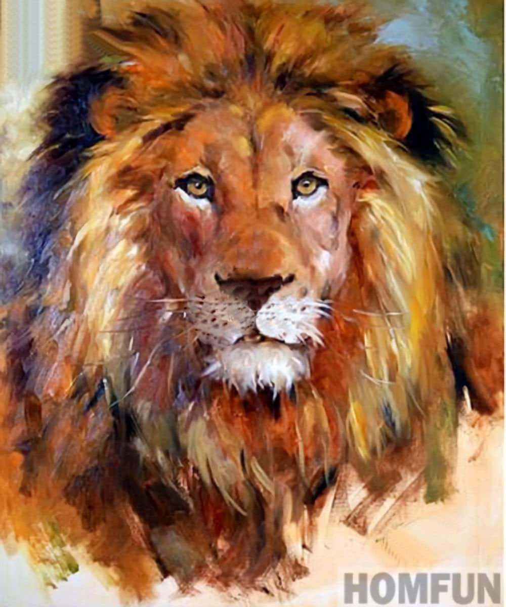"King Lion a Portrait DIY 5D Diamond Painting Kit Full Square and Round Diamond Drill 5D Diamond Mosaic Square Diamond Embroidery Animal 3d Embroidery Wall Art Cross Stitch diamond painting kit Kit Includes: Fabric printed with design chart, Colorful diamonds, Point Drill Pen, Drill Tray, Wax, Tweezers. Frames NOT included. We have provided a size chart to compare the clarity differences between small and larger canvases. In addition, ordering round diamonds instead of square diamonds makes a hu Animal Paintings, Animal Drawings, Rose Drawings, Great Paintings, Art Prophétique, Painting & Drawing, Watercolor Paintings, Lion Painting Acrylic, Watercolor Lion