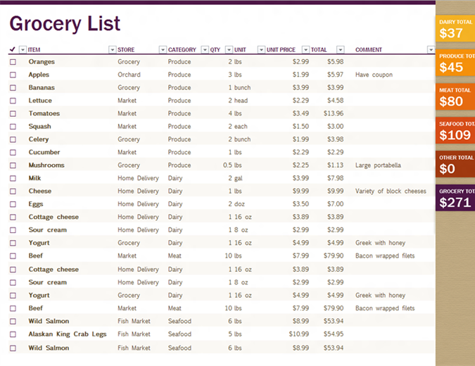 grocery list with category totals grocery list weekly college schedule maker