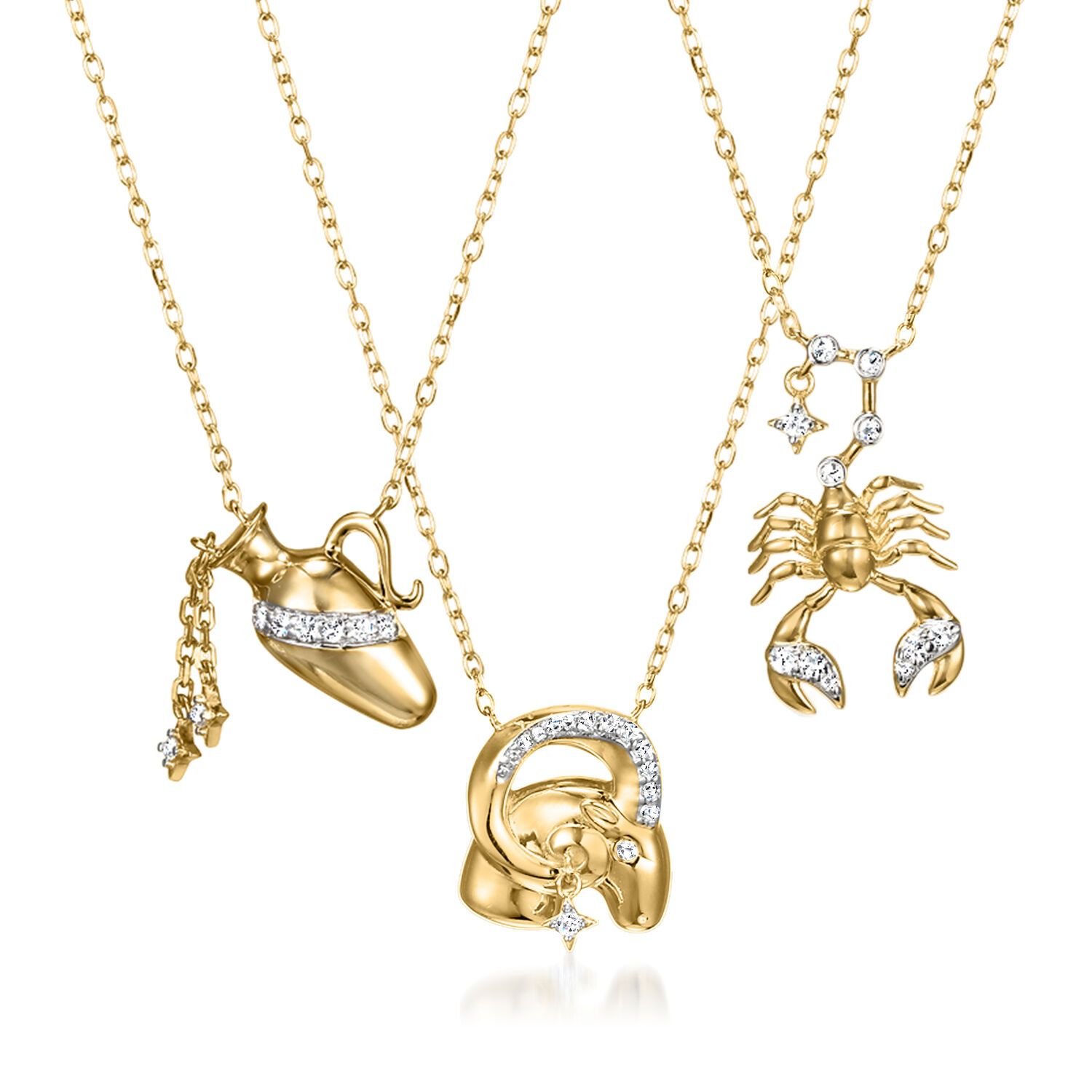 Diamond Accented Zodiac Symbol Necklace In 18kt Gold Over Sterling In diamond-accented-zodiac-symbol-necklace-in-18kt-gold-over-sterling-in