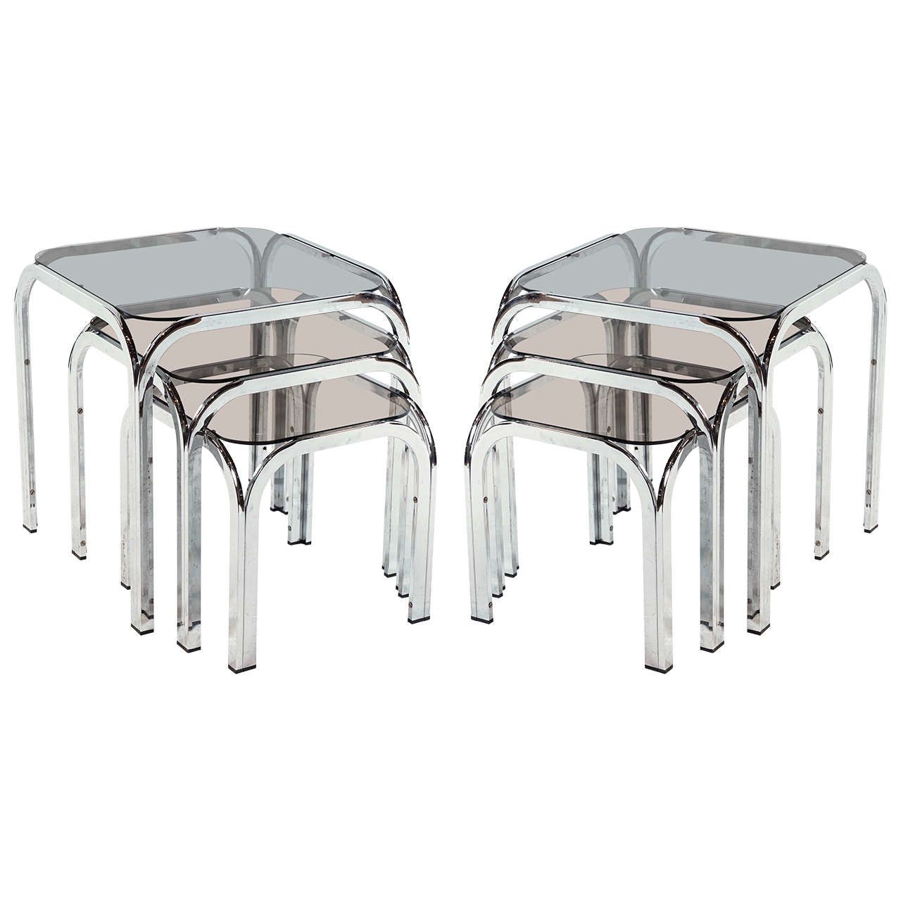 Pair Of Chrome And Smoked Gl Nesting Tables My 1stdibs Pair Of Chrome And Smoked Gl Nesting Tables