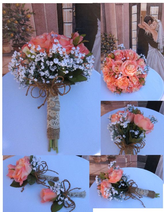 Rustic Coral Reef Bridal Bouquet Silk By BridalBouquets 22500 Rustic Coral Reef Bridal Bouquet Silk By BridalBouquets 22500