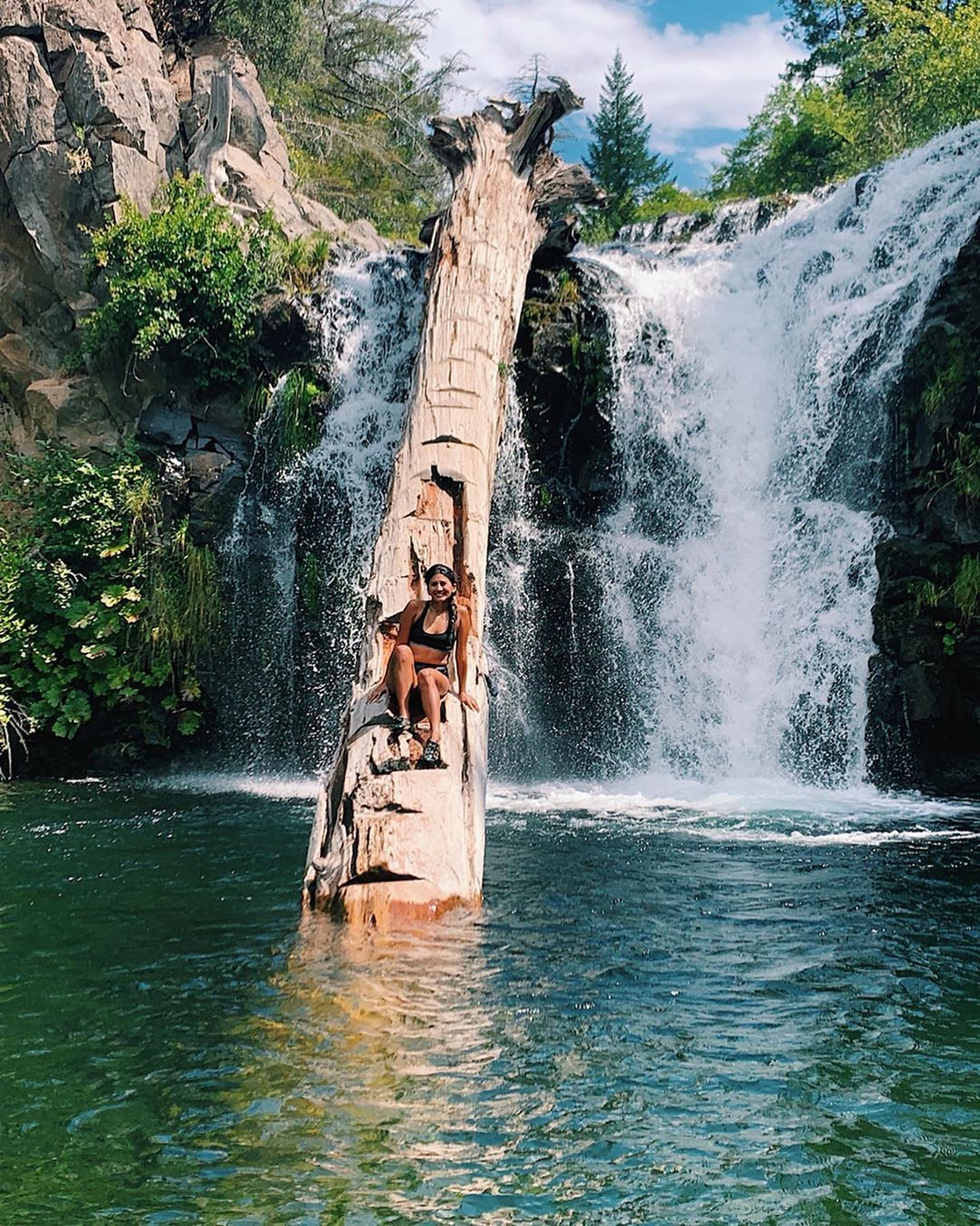 This Swimming Hole In California Has A Cascading Waterfall & A Fallen Tree Staircase