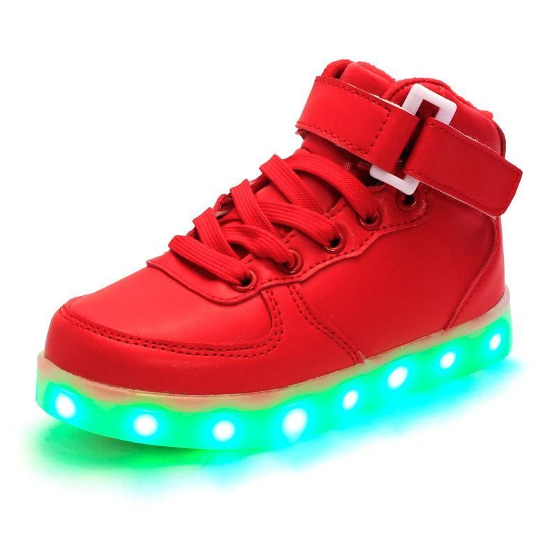 Unisex Children USB LED Light Shoes Luminous Sneakers Kids Lace Up Sport Shoes