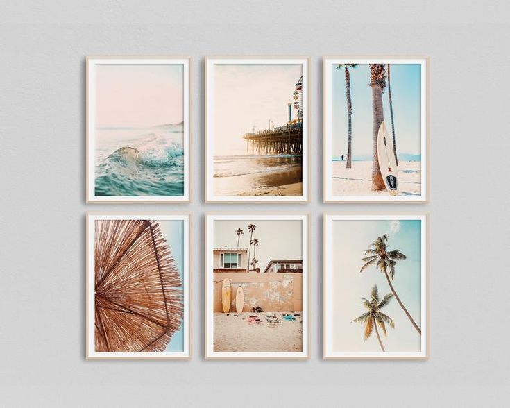 California Surf Art Set of 6 Prints Beach Wall Art California Surf Art Set of 6 Prints Beach Wall Art