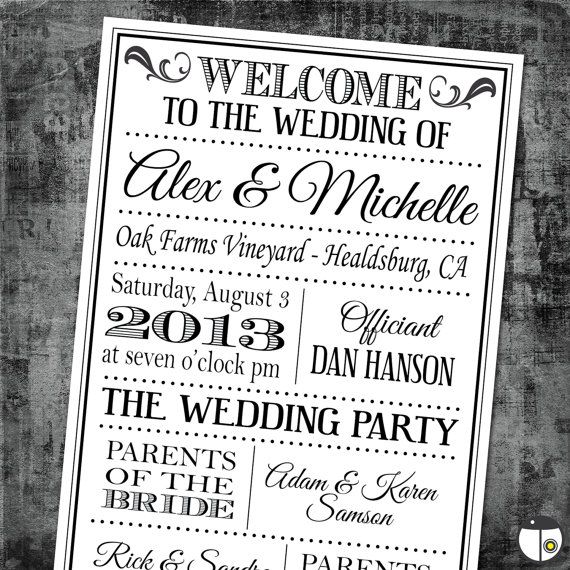 printable digital wedding program vintage playbill theme classic