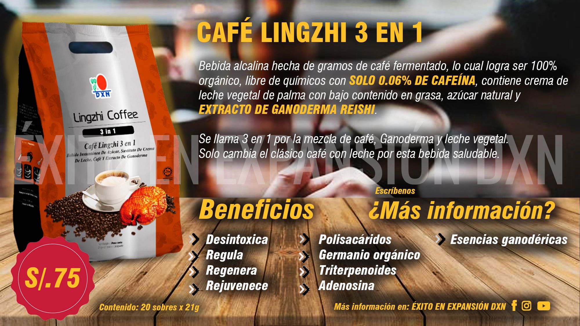 Cafe lingzhi 3 en 1 ayuda a bajar de peso