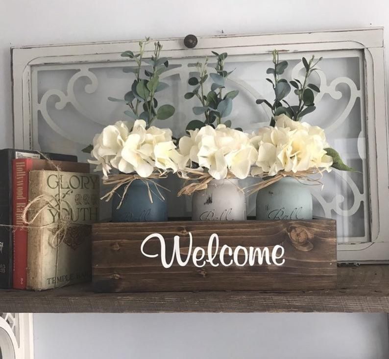 Dining Table Centerpiece Rustic Home Decor Floral Centerpiece Mason Jar Decor Floral Arrangement Bedroom Decor In 2020 Dining Table Centerpiece Table Centerpieces Rustic House