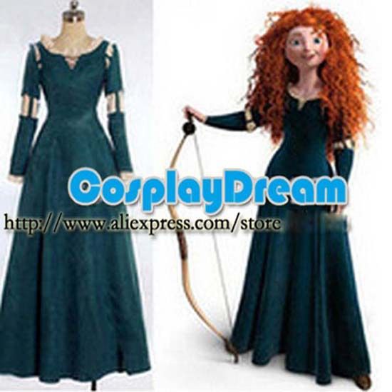 Hot Brave Princess Merida Long Dress Cosplay Costume Women Adult in Stock