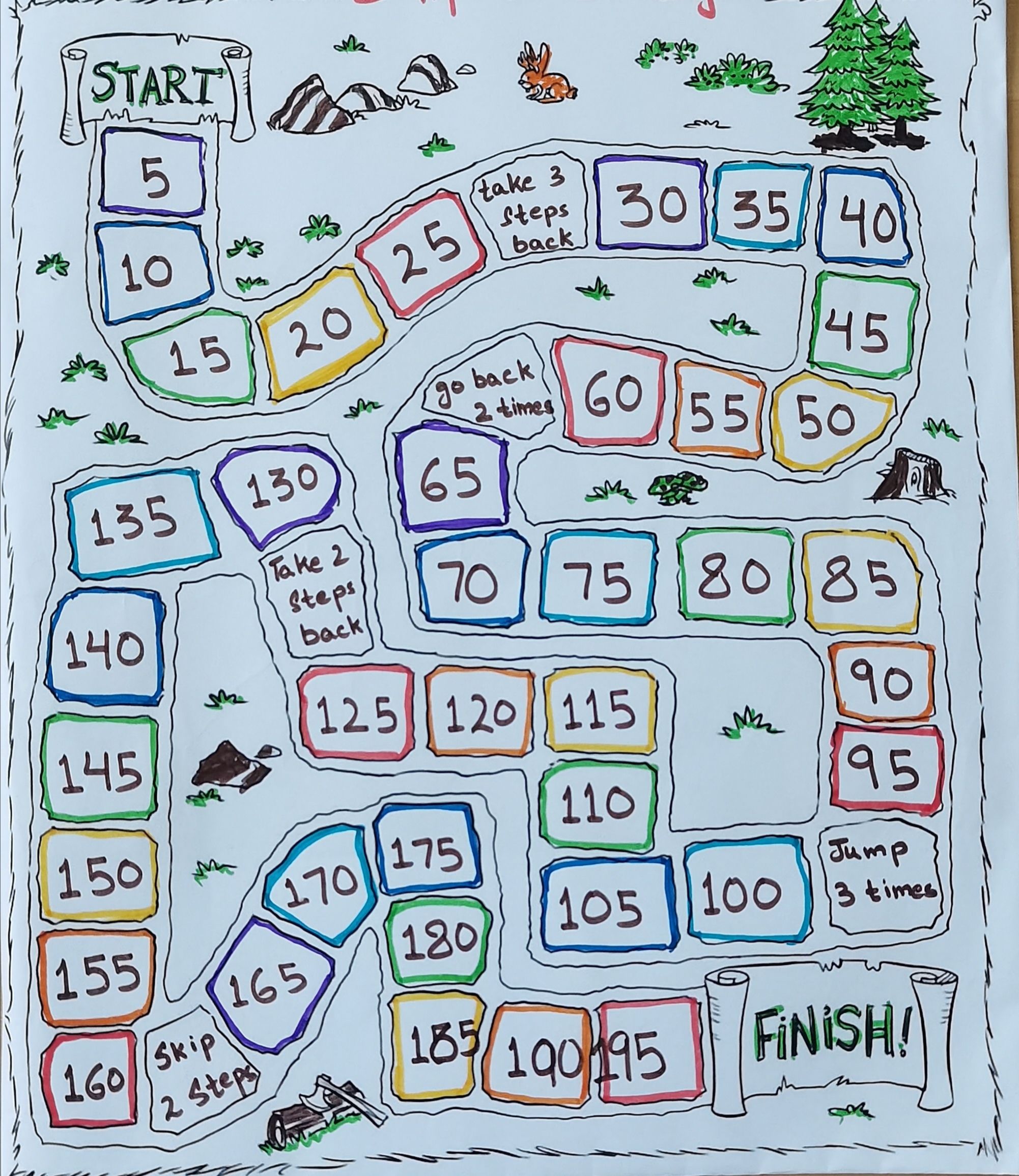 Obstacle Board Game-DIY-Skip Counting by 5 Obstacle Board Game-DIY-Skip Counting by 5
