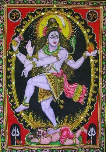 Hindu Death Goddess Kali Shiva Sequin Wall Hanging Ethnic Decor Batik Tapestry
