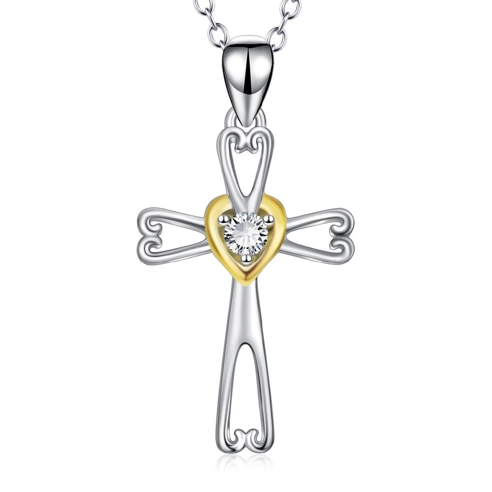 Girls Sterling Silver Cross Heart Locket Necklace