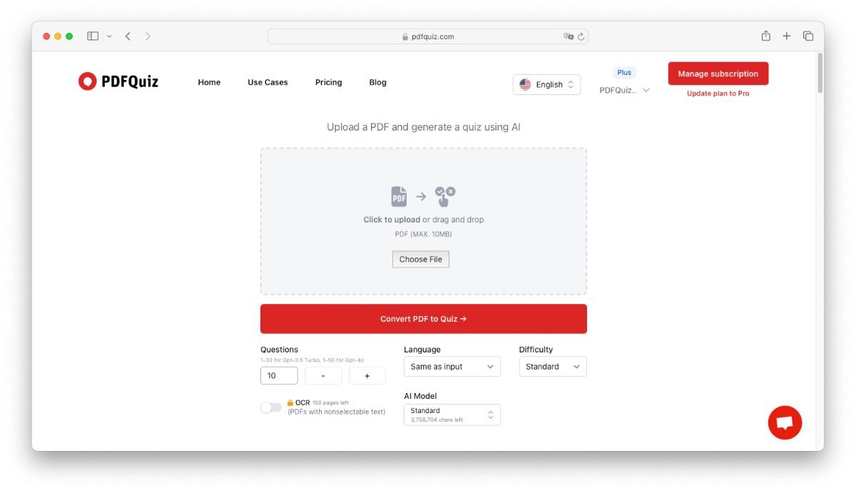 AI quiz maker from PDF