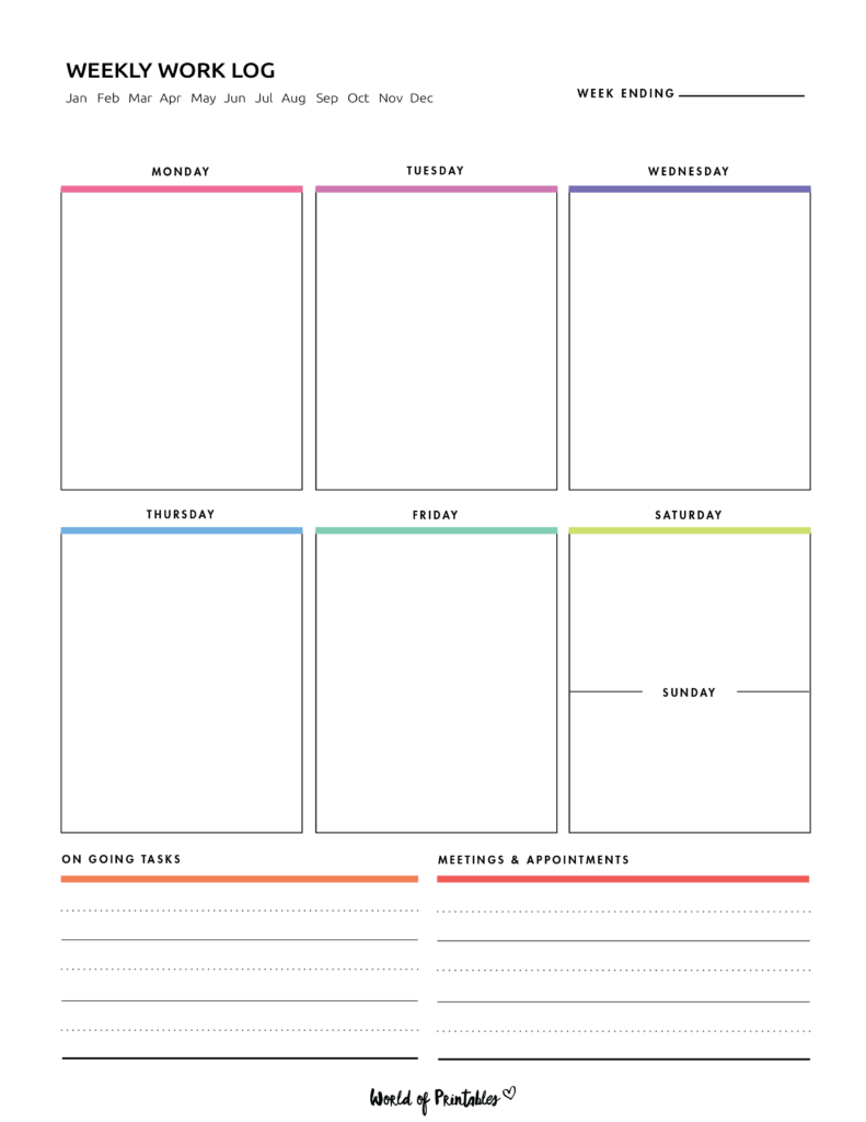 Work Log - 10+ Best Daily & Weekly Templates