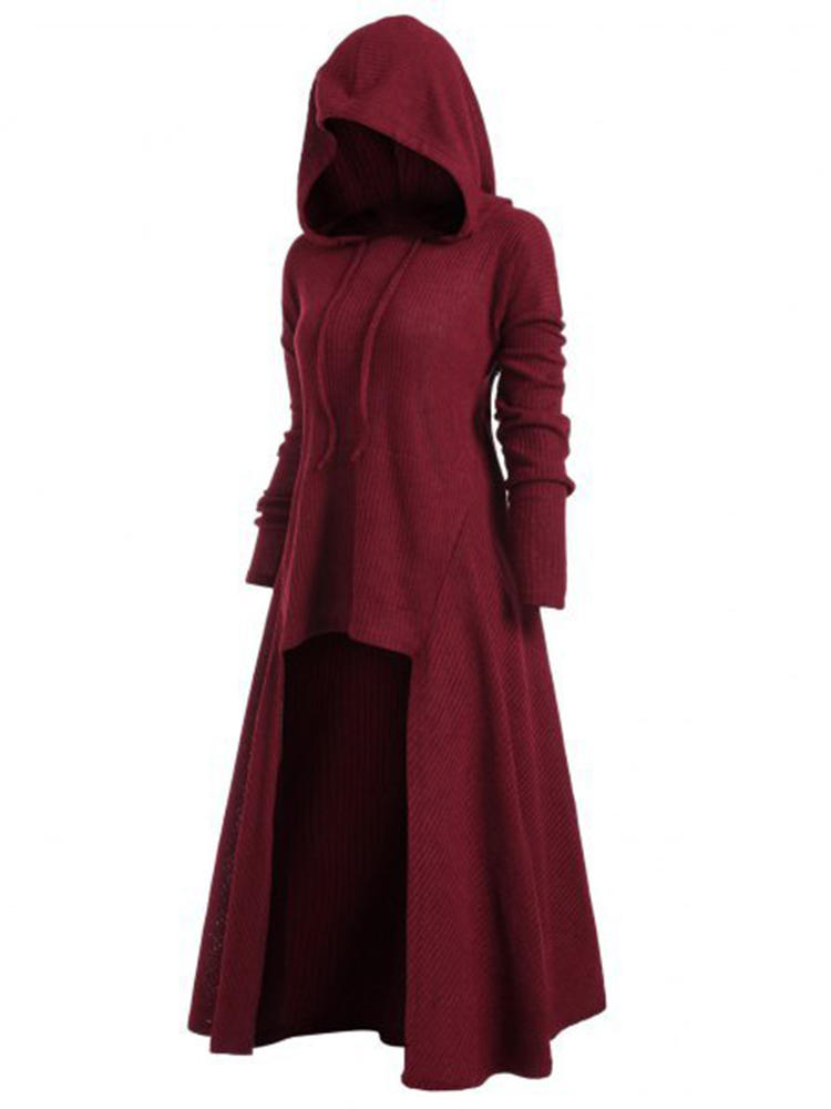 Plus Size S 5XL Irregular Hem Solid Hooded Sweatshirt Dress Women Asymmetric Hem Hoodies Plus Size Vintage Cloak High