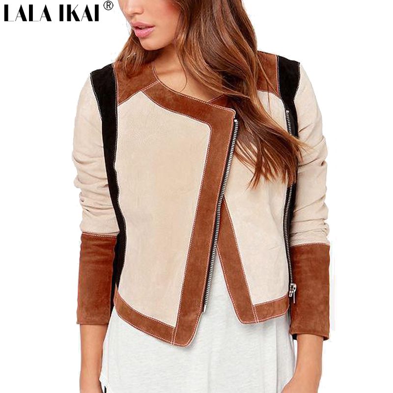 Comprar Irregular Patchwork Suede Zipper Couro Moto Jaqueta Casacos Curtos De Fitness Mulheres Casaco De Roupas Femininas Casaco Feminino Inverno Casaco Curto