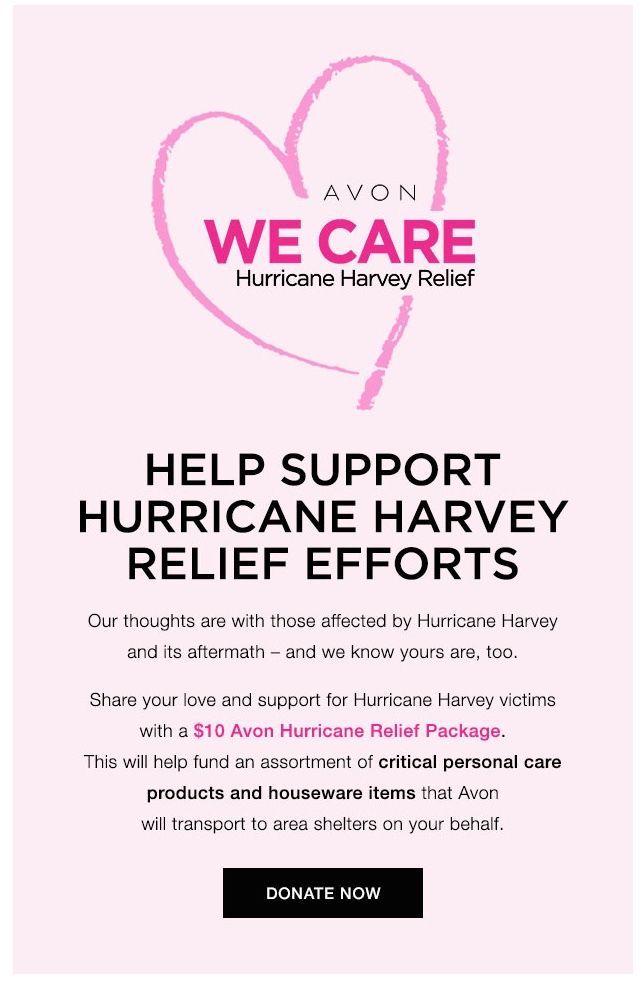 SHARE your Love & Support to Hurricane Harvey Victims with our Avon SHARE your Love & Support to Hurricane Harvey Victims with our Avon