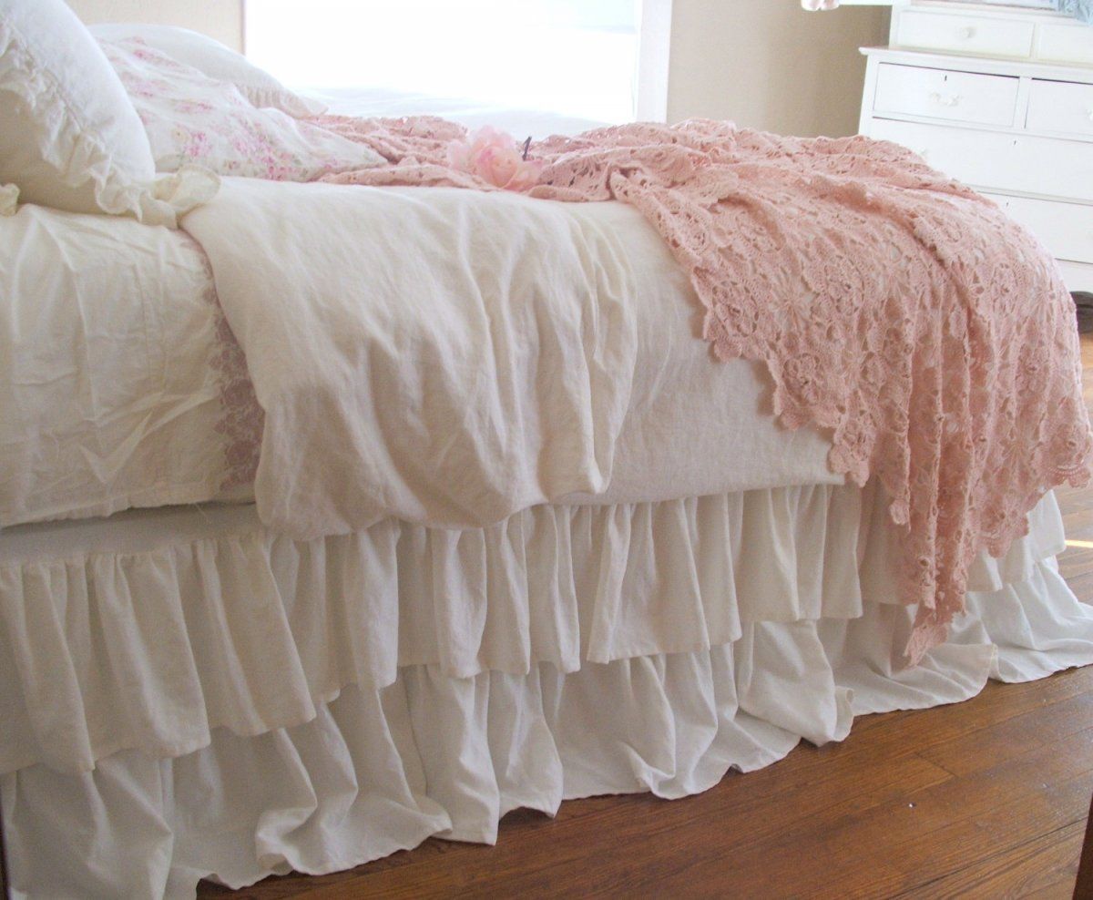 Cute Shabby Chic Bedding With White Ruffle Bed Skirt And Goose Cute Shabby Chic Bedding With White Ruffle Bed Skirt And Goose Feather Pillows Bedroom Sets
