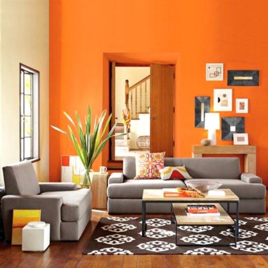 Can You Imagine Living In This Tangerine Dream Home Design Orange Living Room Neutralizing Color Scheme With Blue Gray And Brown White Black Accents