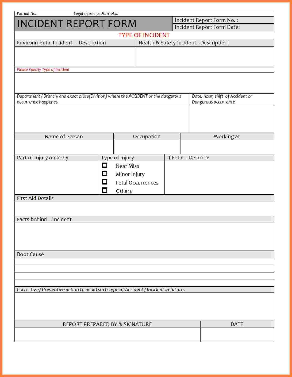 safety incident report regarding customer incident report itil incident report template word