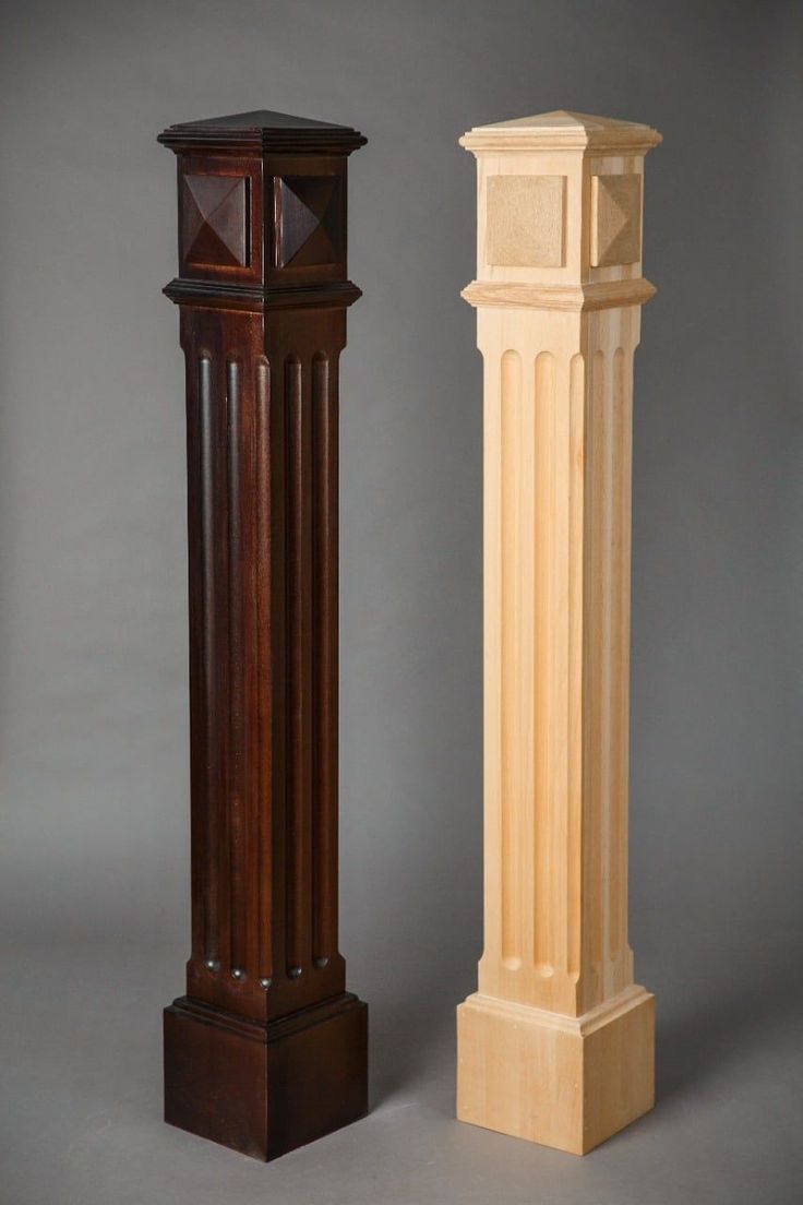 Wooden Staircase Railing, Interior Stair Railing, Balcony Railing Design, Home Stairs Design, Wooden Stairs, Flush Door Design, House Main Gates Design, Wooden Pillars, Pillar Design