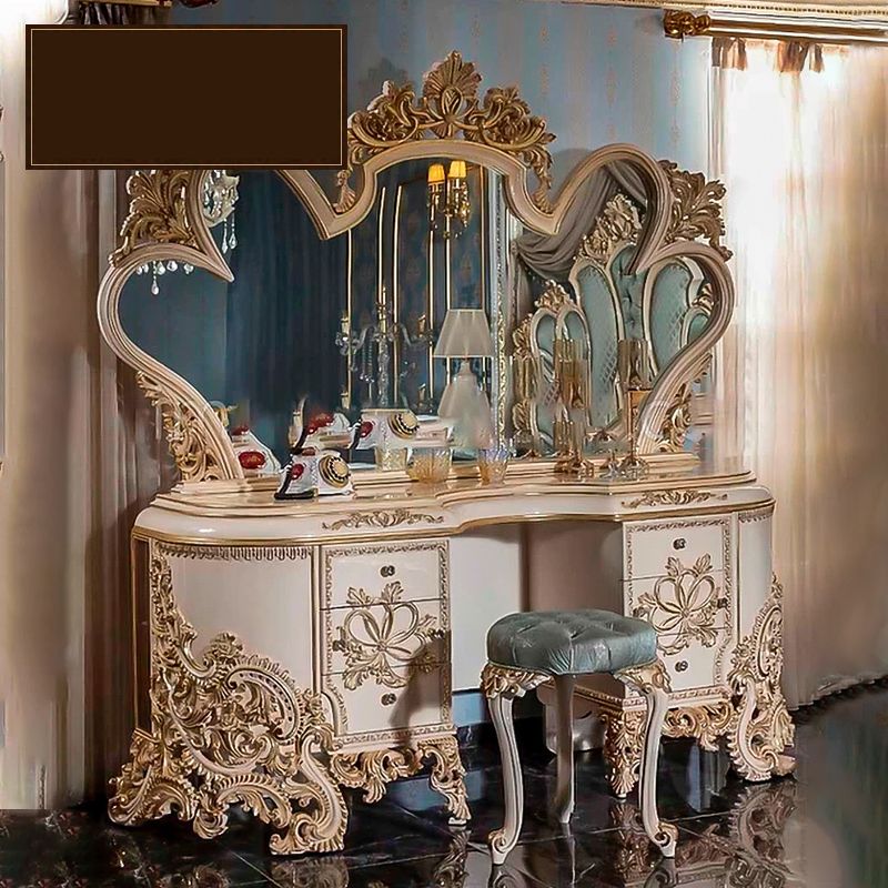 French solid wood dressing table European luxury dresser table vanity mirror stool bedroom furniture