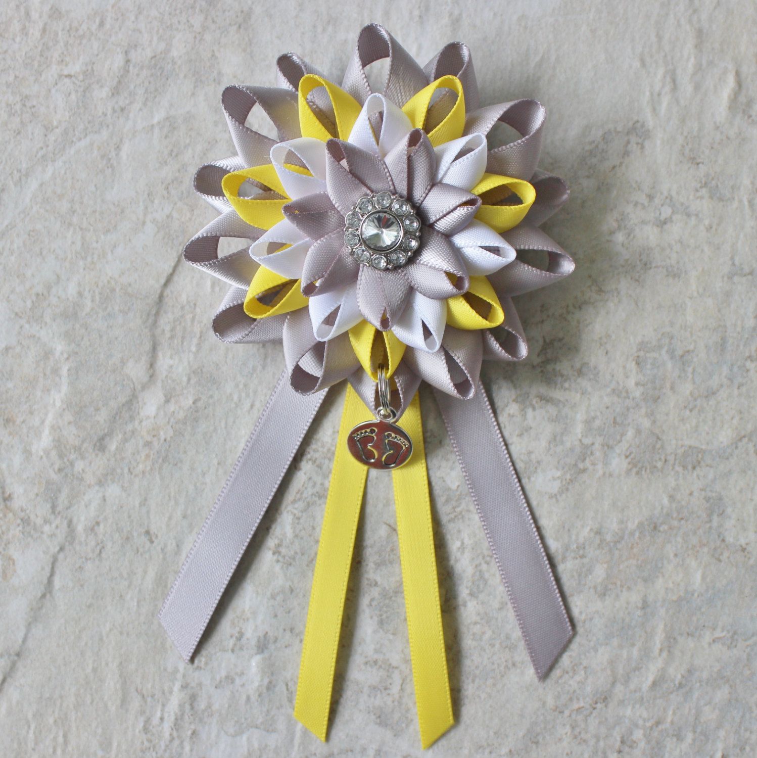 Baby Shower Decorations Yellow Gray White Mommy to Be Corsage