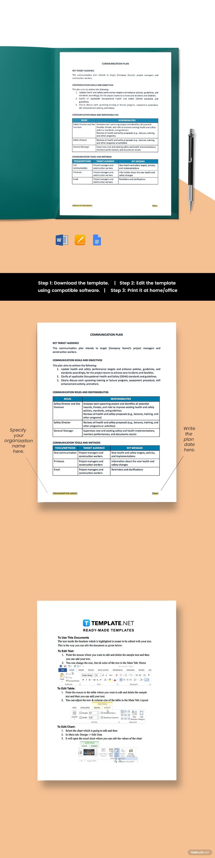 One Page Construction Communication Plan Template [Free PDF] Word Google Docs