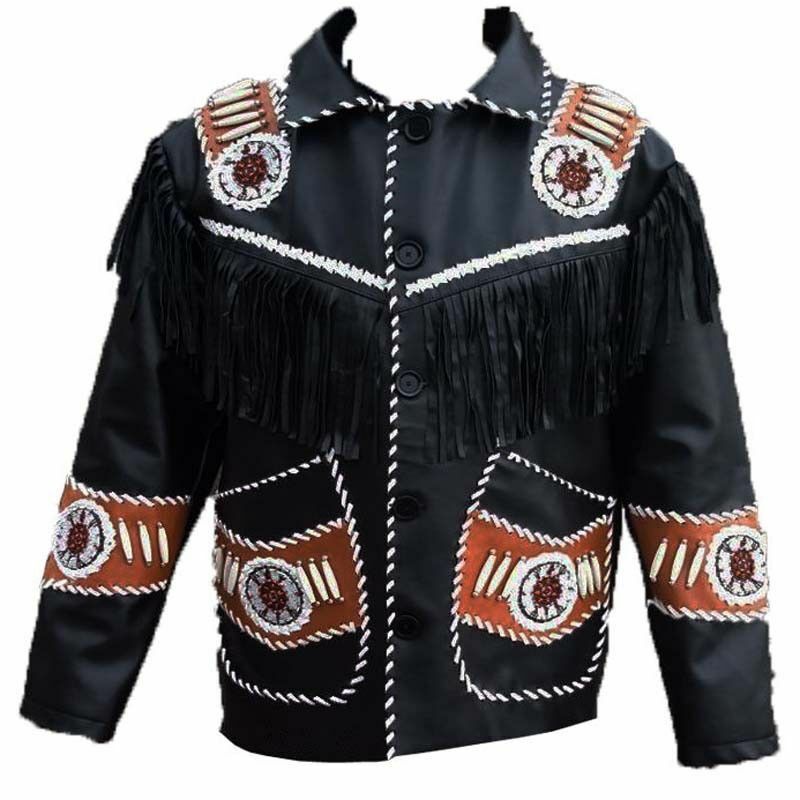 #Black #Cowhide #Leather #Fringed #Bone #Beads #Patches# Front_Button_Closure #Jacket #Lead_style Men Black Cowhide Leather Fringed Bone Beads Patches Front Button Closure Jacket Size XS TO 6XL 100 % Genuine Cowhide Leather 0.9 to 1.0 MM Cowhide Leather Used Polyester Inner Lining inside Pocket All Sizes Available Fringe Leather Jacket, Lambskin Leather Jacket, Leather Wear, Black Leather, Suede Leather, Cowhide Leather, Leather Trousers, Men's Leather, Suede Jacket