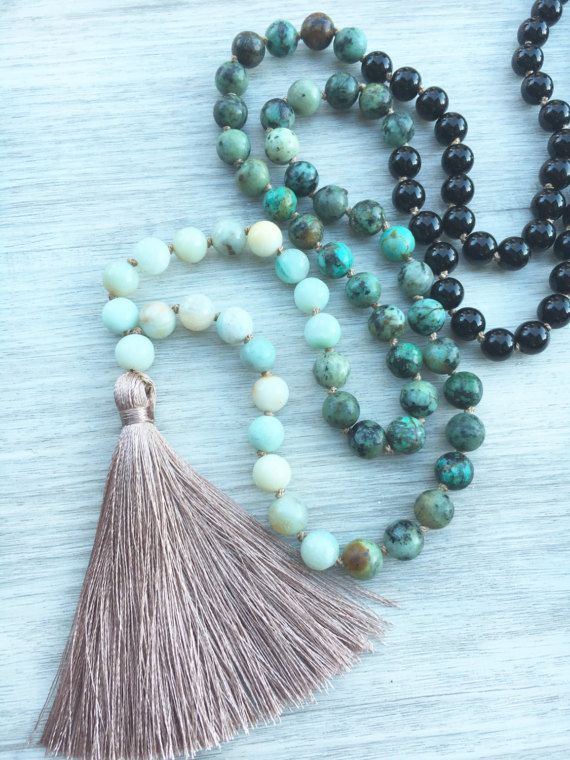 Shore Break Mala Amazonite African Turquoise Obsidian 108