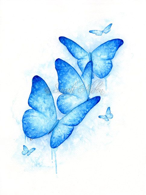 christmas gift butterfly painting butterfly wall motif butterfly print blue butterfly artwork Blue triangle butterfly print