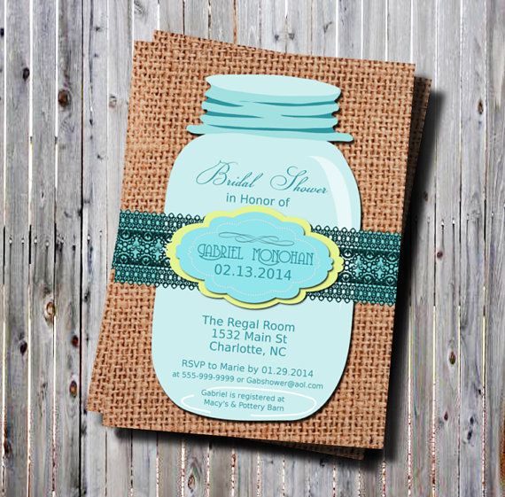 Printable Rustic Mason Jar Teal Yellow By GooseCornerGreetings 12 00 