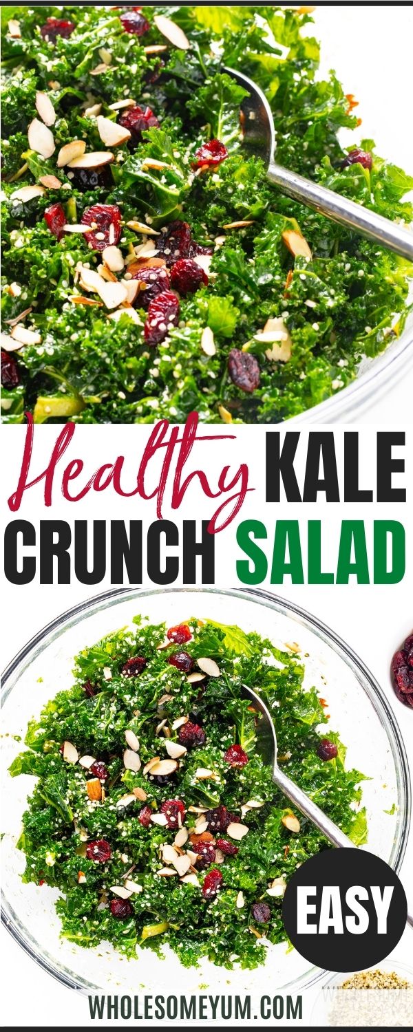 Kale Crunch Salad Recipe Kale Recipes Healthy, Best Salad Recipes, Vegetable Recipes, Whole Food Recipes, Vegetarian Recipes, Salad Recipes Using Kale, Recipe Using Kale, Best Kale Salad Recipe, Easy Salads