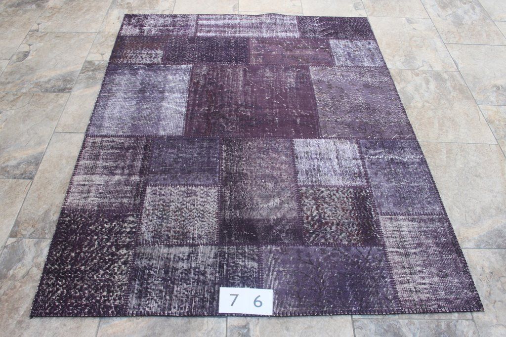 Overdyed Patchwork Rug, Distressed, Lavender, 7.05'x5.24', 215cmx160cm, In Stock Patchwork Rugs, Overdyed Rugs, Contemporary Rug, Lavender, Stock, Design, Home Decor, Decoration Home, Room Decor