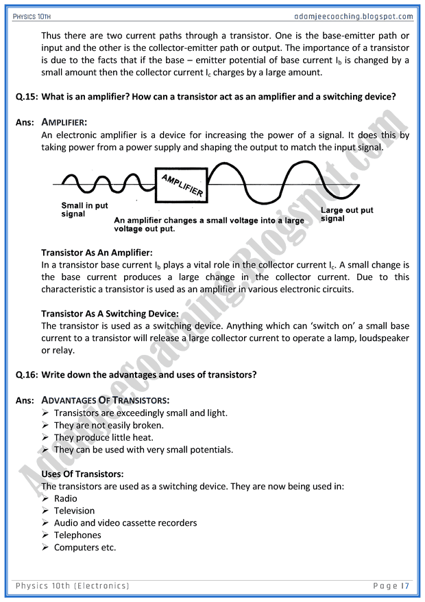 Electronics - Question Answers - Physics 10th