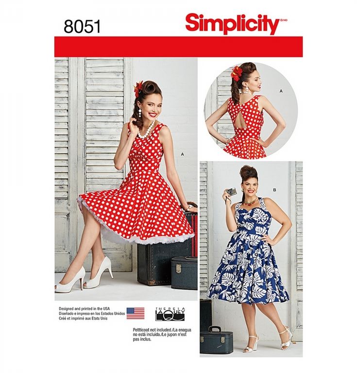 Simplicity 8051BB snitmønster til kjole (str 46 54 Simplicity 8481 Rockabilly kjoler | FJØLNER