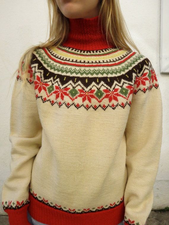 wool winter Holiday folk Vintage traditional Norwegian sweater