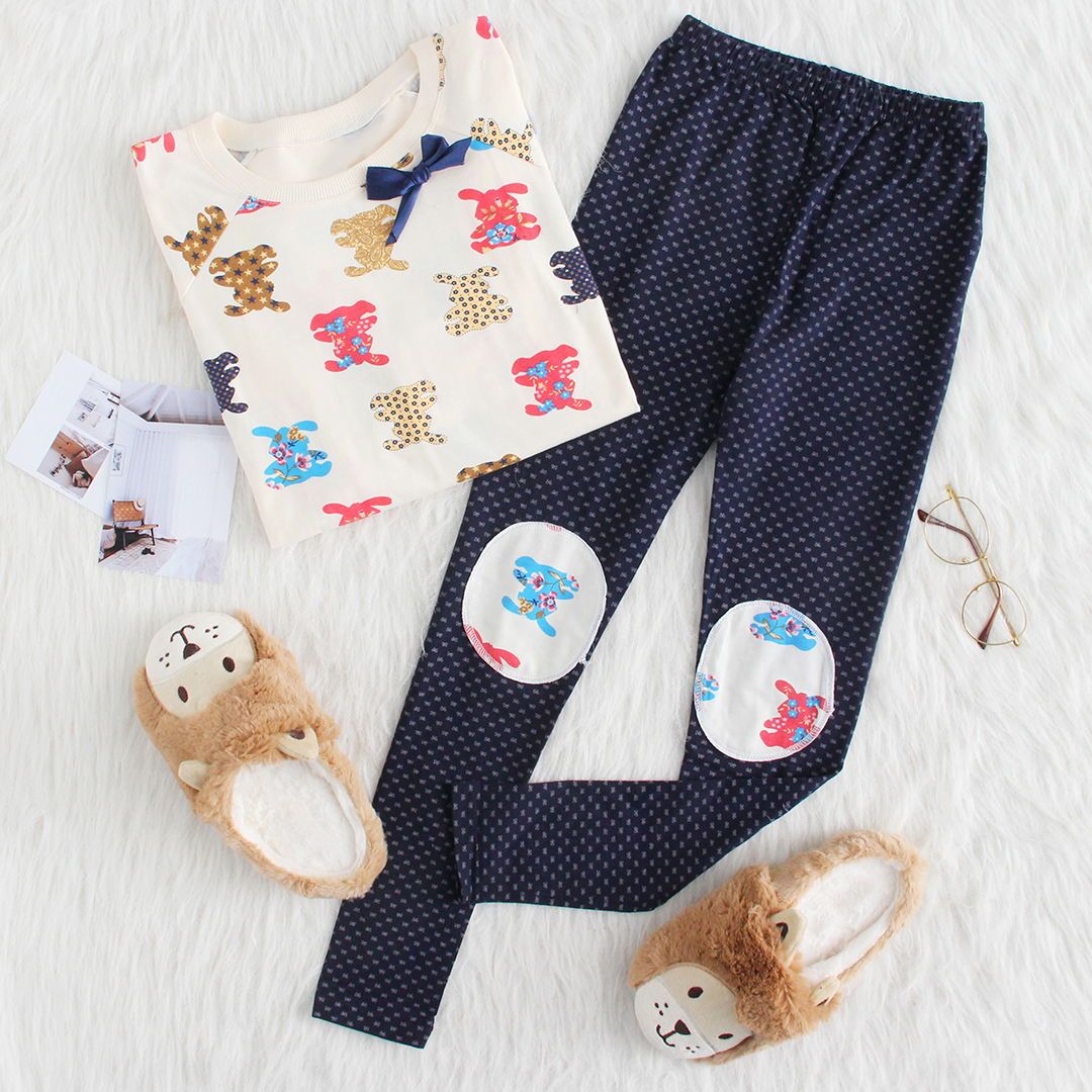 Mix & Match Cartoon Print Longline Pullover & Leggings Pj Set