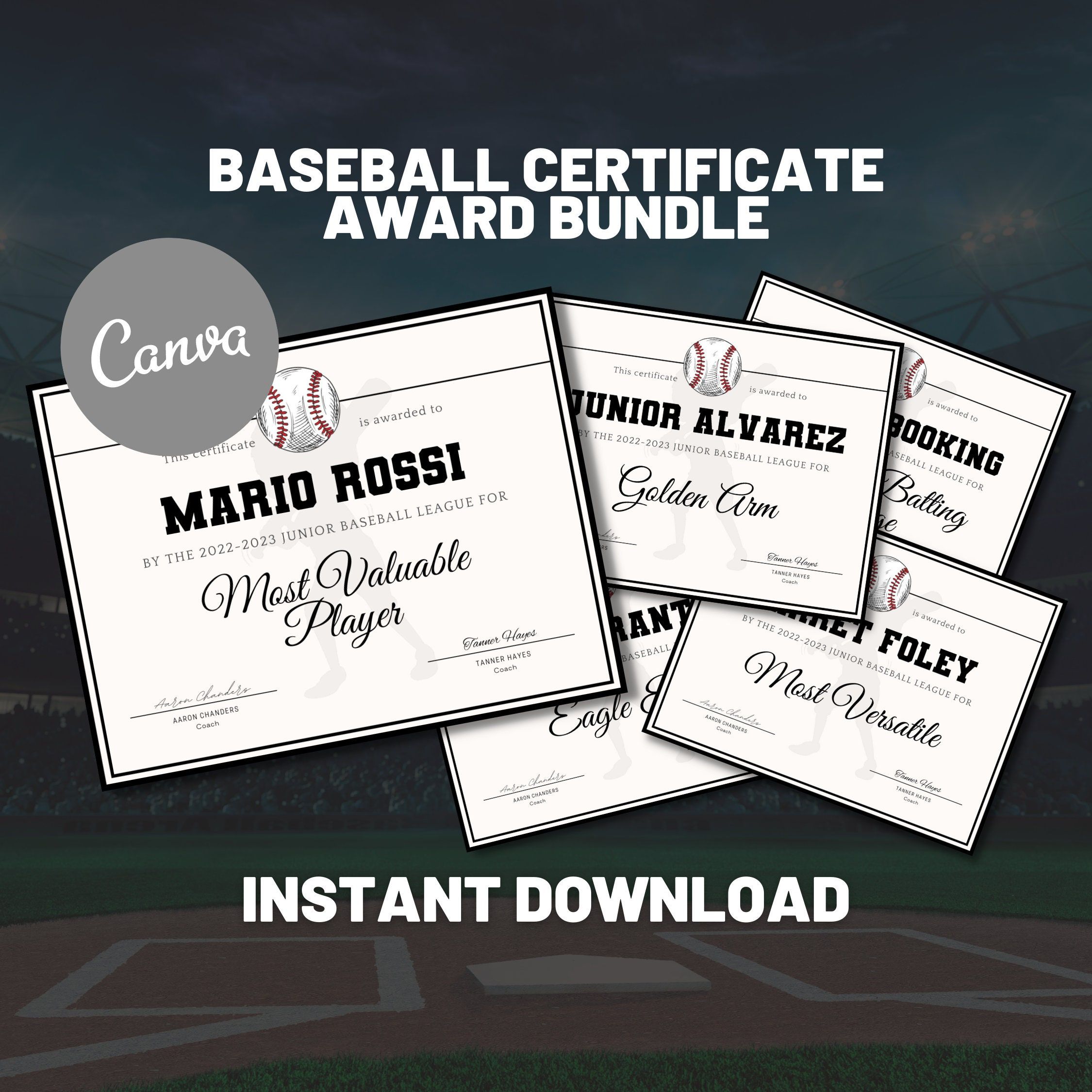 Editable Baseball Award Certificate Bundle Team Party Canva Template Editable Baseball Award Certificate Bundle Team Party Canva Template