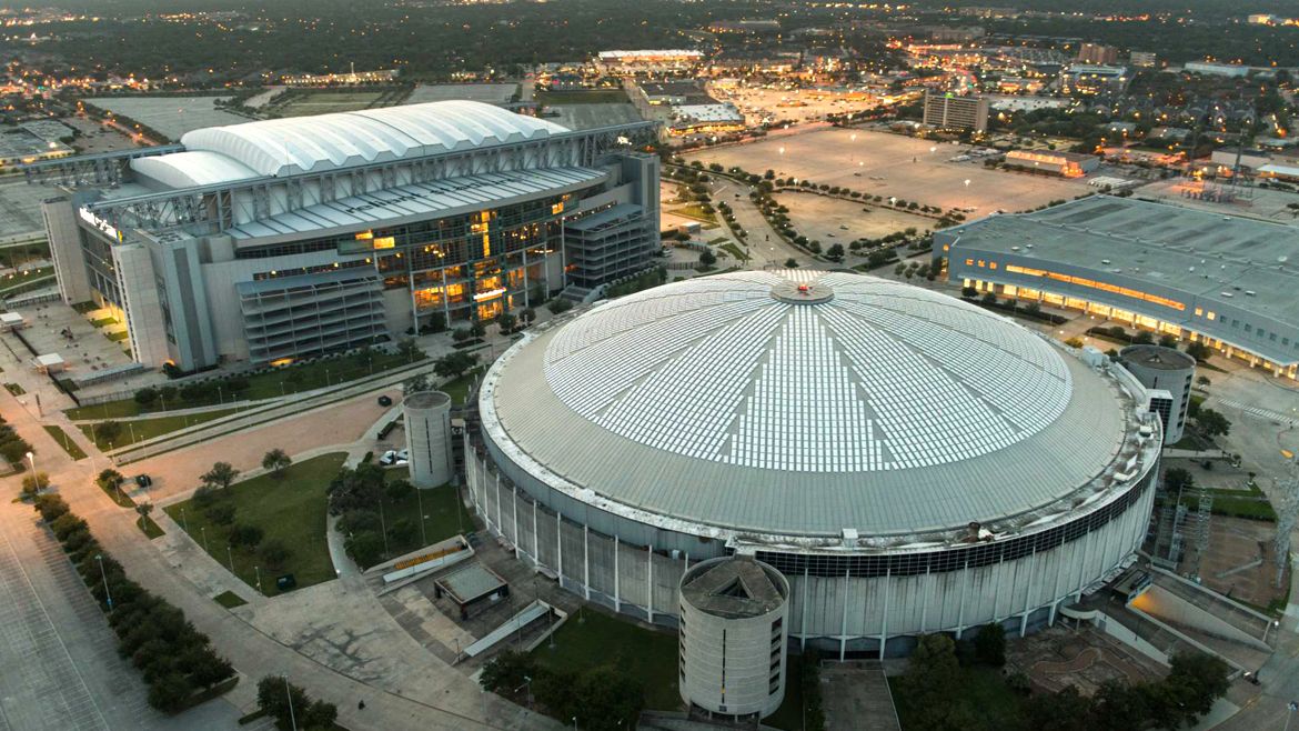 Derelict Houston Astrodome sits next to new NRG statium
