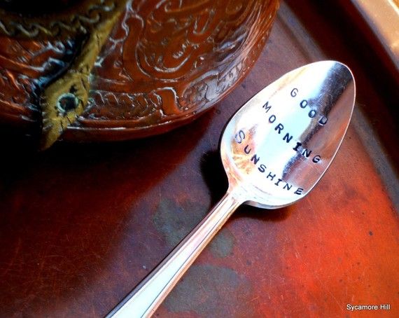 hand stamped tea spoo good moring sunshine