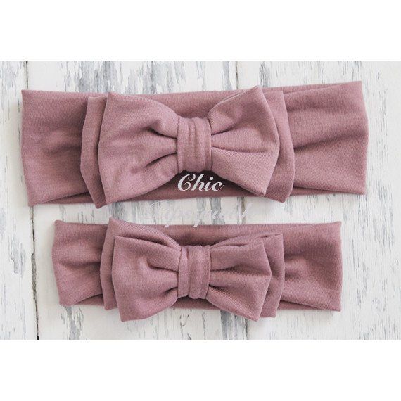 Mauve double satin bow headband
