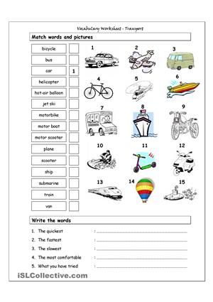 vocabulary matching worksheet transport english worksheets transport sheets