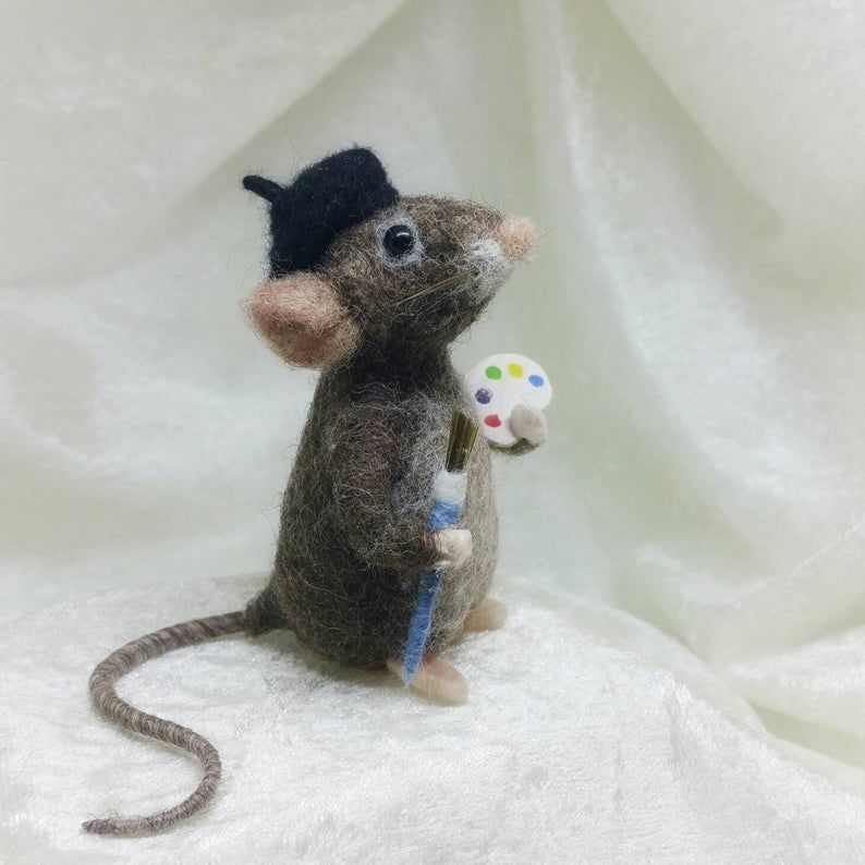 Needle felted gray and tan and white mouse George felted wool felted animal felted mouse