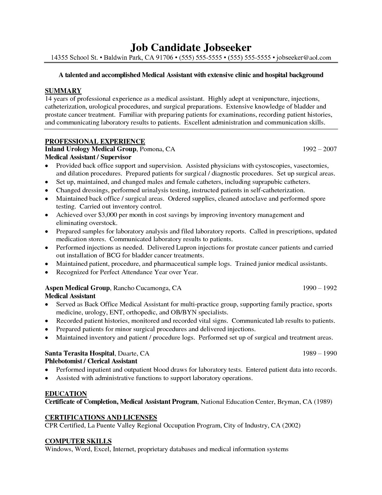 Administrative Asistant Hospital Resume Images/Pictures Resume Builder And Download Free In 2020 Medical Assistant Resume Medical Resume Medical Assistant Job Description