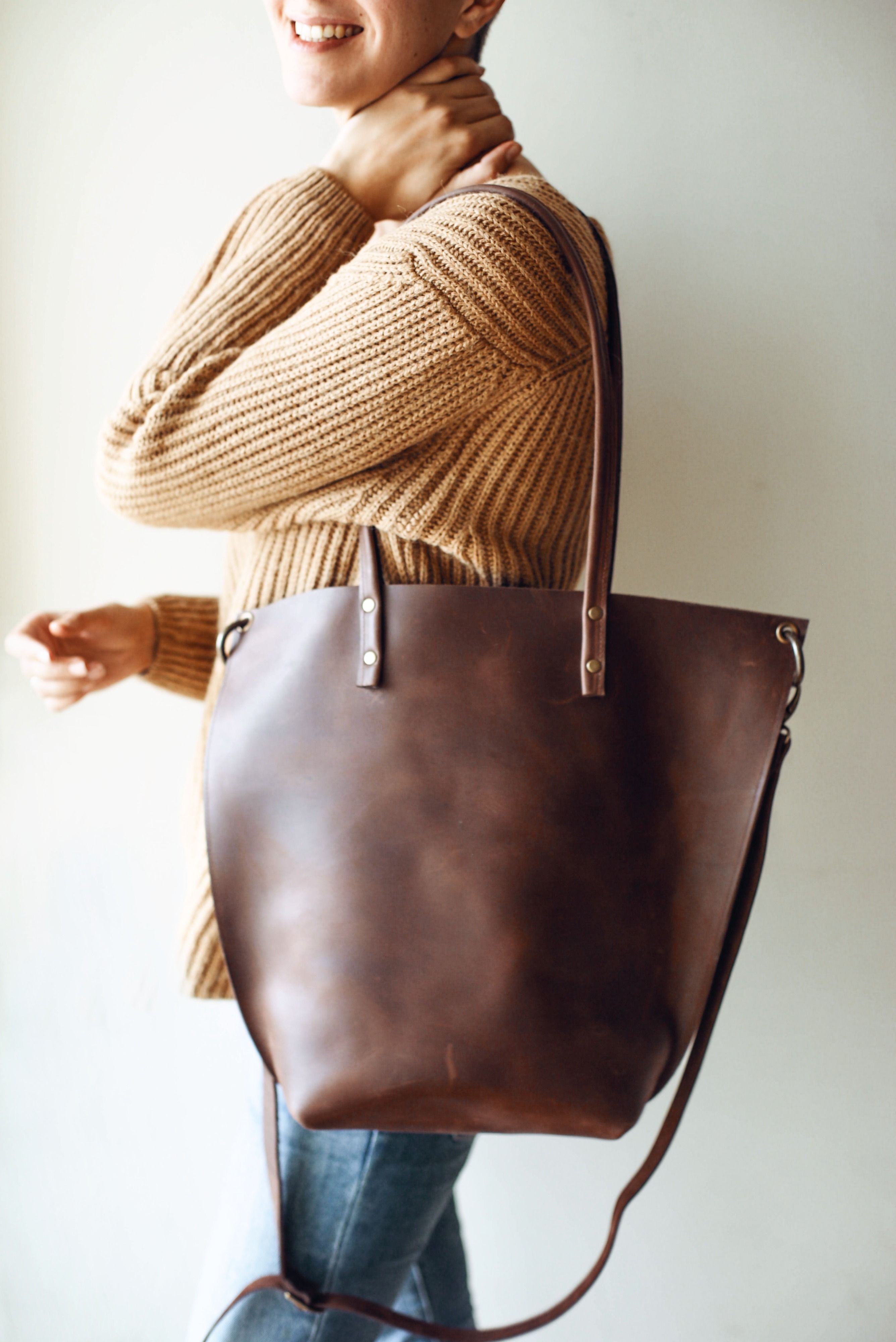 Handmade Tote From Highest Quality Natural Leather Brown Handmade Tote From Highest Quality Natural Leather Brown Handbag Vintage Bag Shoulder